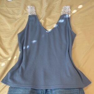 Cupshe Blue Camisole with White Lace Straps